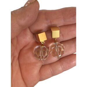Anne‎ Klein Couture vintage Clear Faceted Crystal Ball Dangle post back earrings